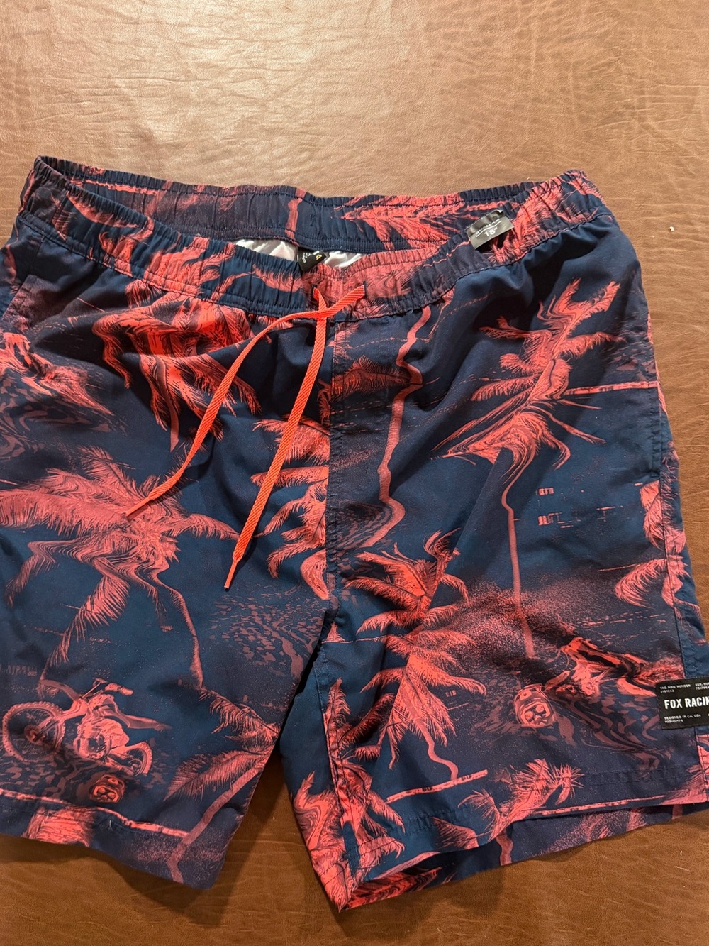 Fox Navy Swim Shorts with Red Palm Print